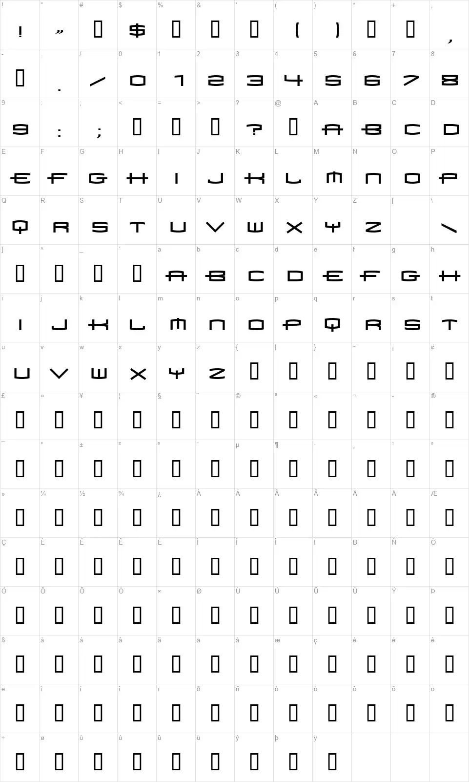 1979font character map