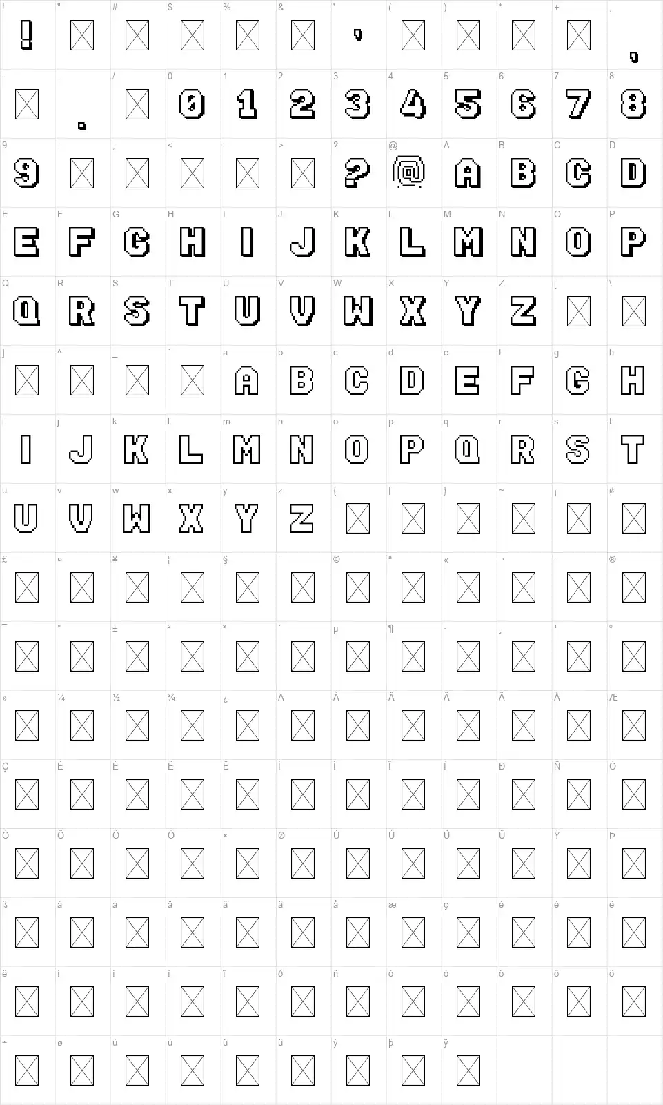 1UP!font character map