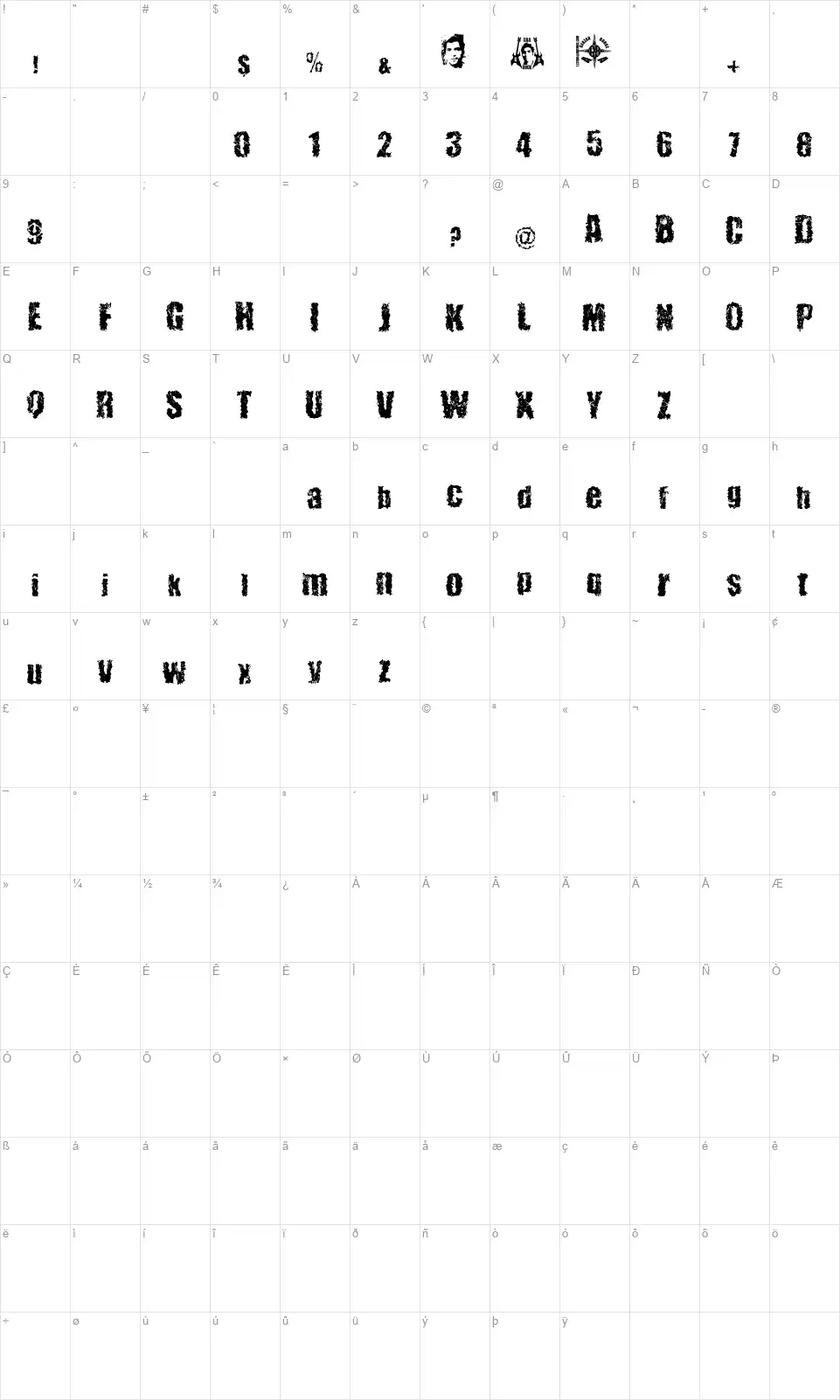 48 Ver Lostfont character map