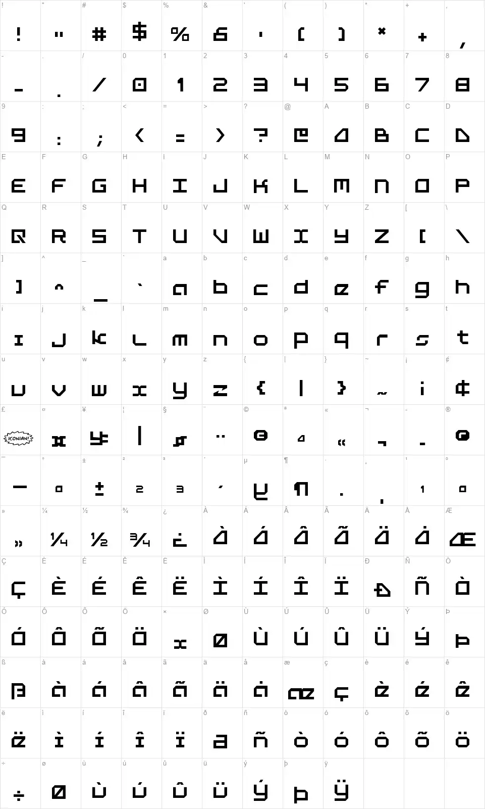 5th Agentfont character map