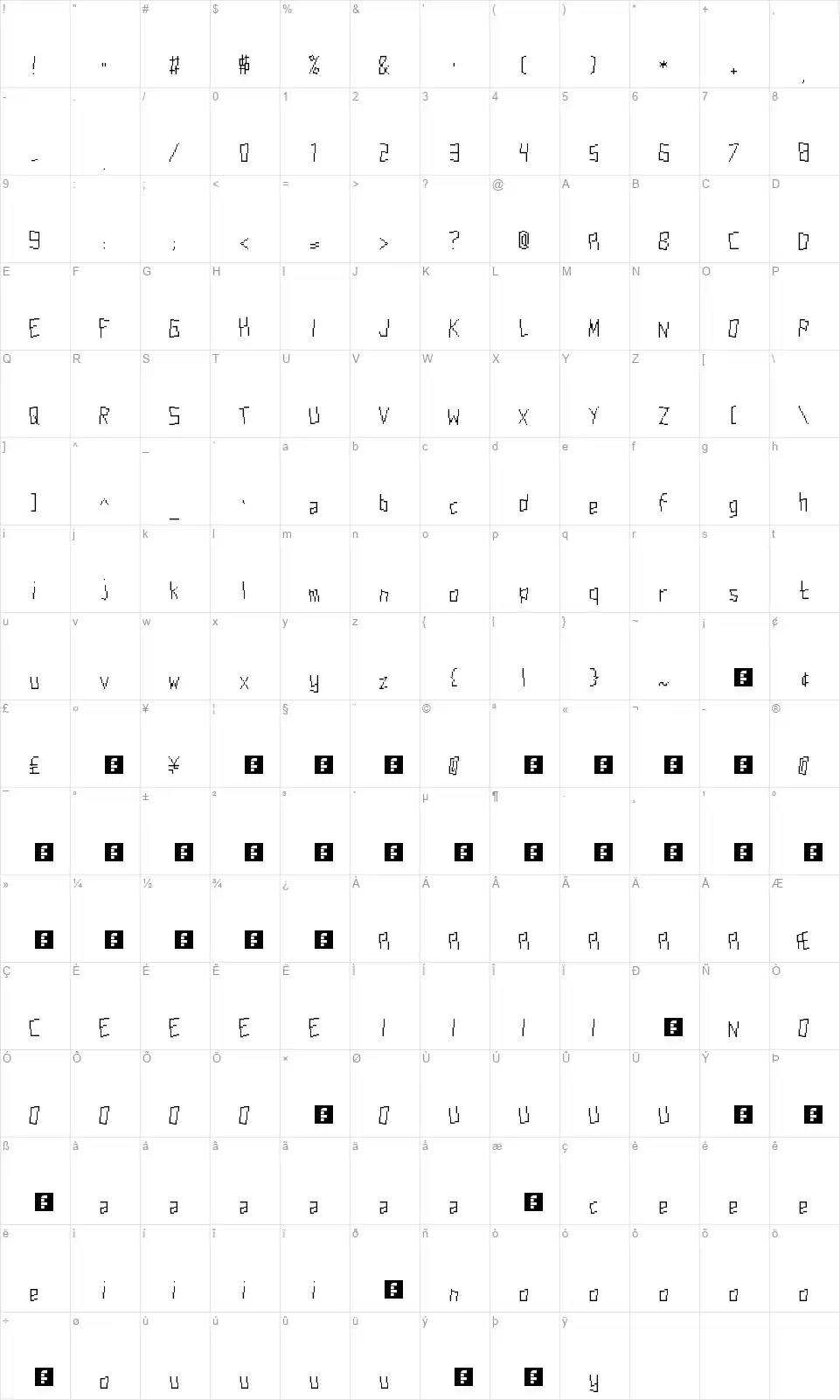 Aardvark Cwm Typefont character map