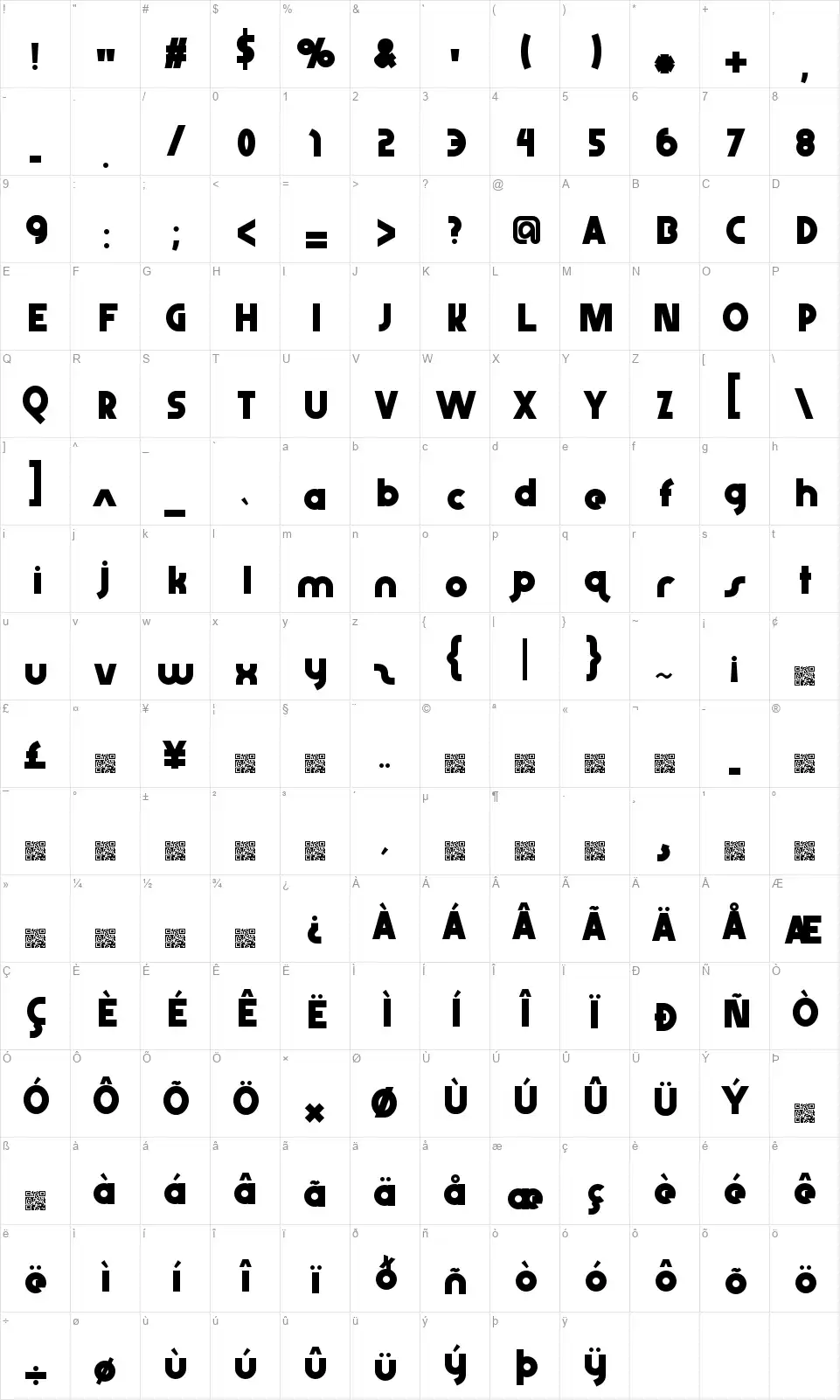 Abraxeousfont character map