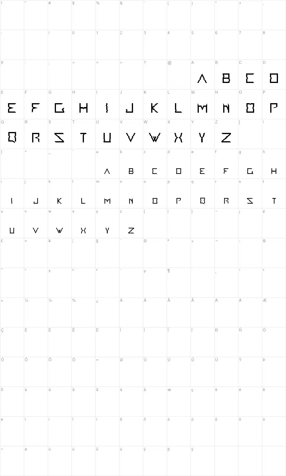 Accedentfont character map