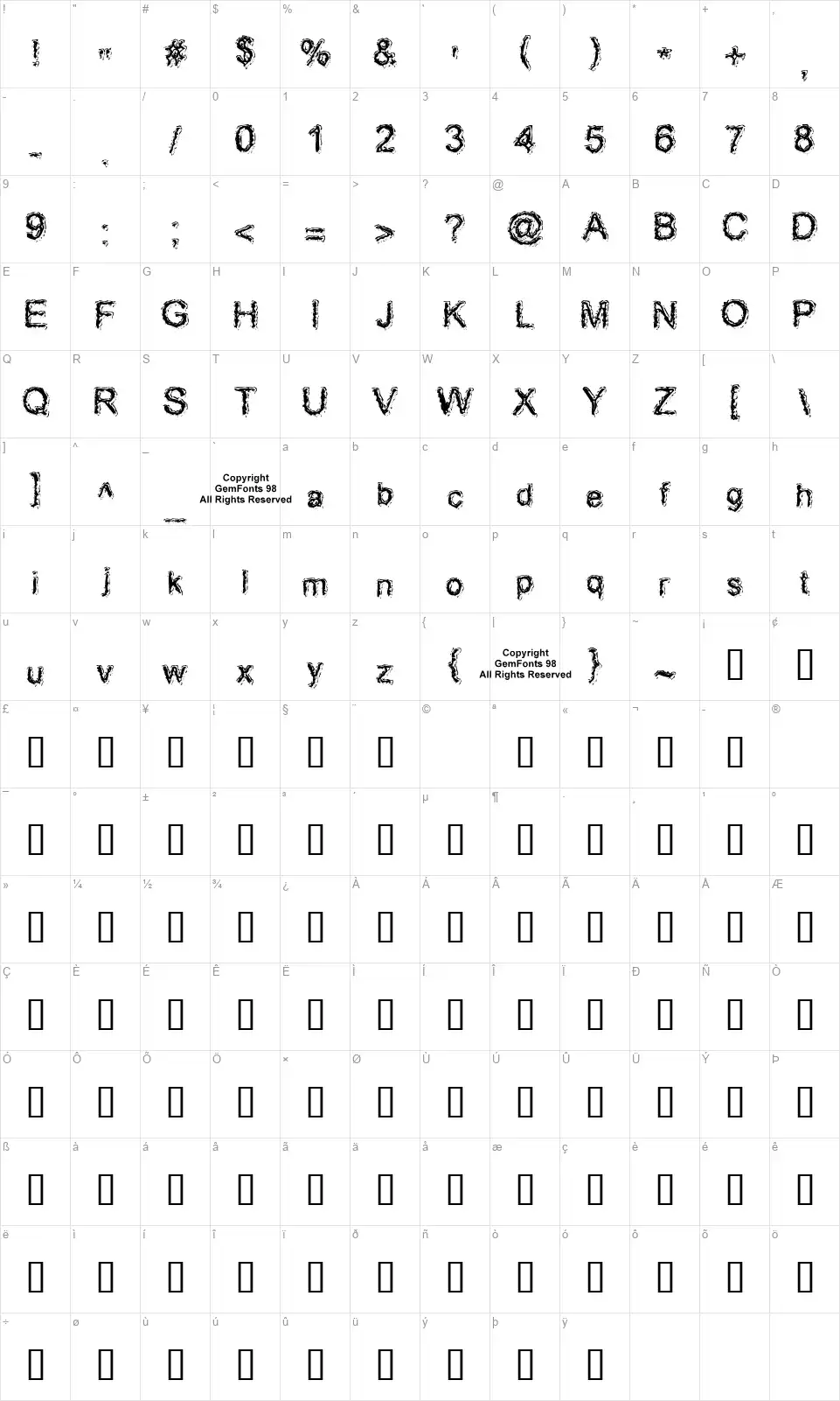 Acid Dreamerfont character map