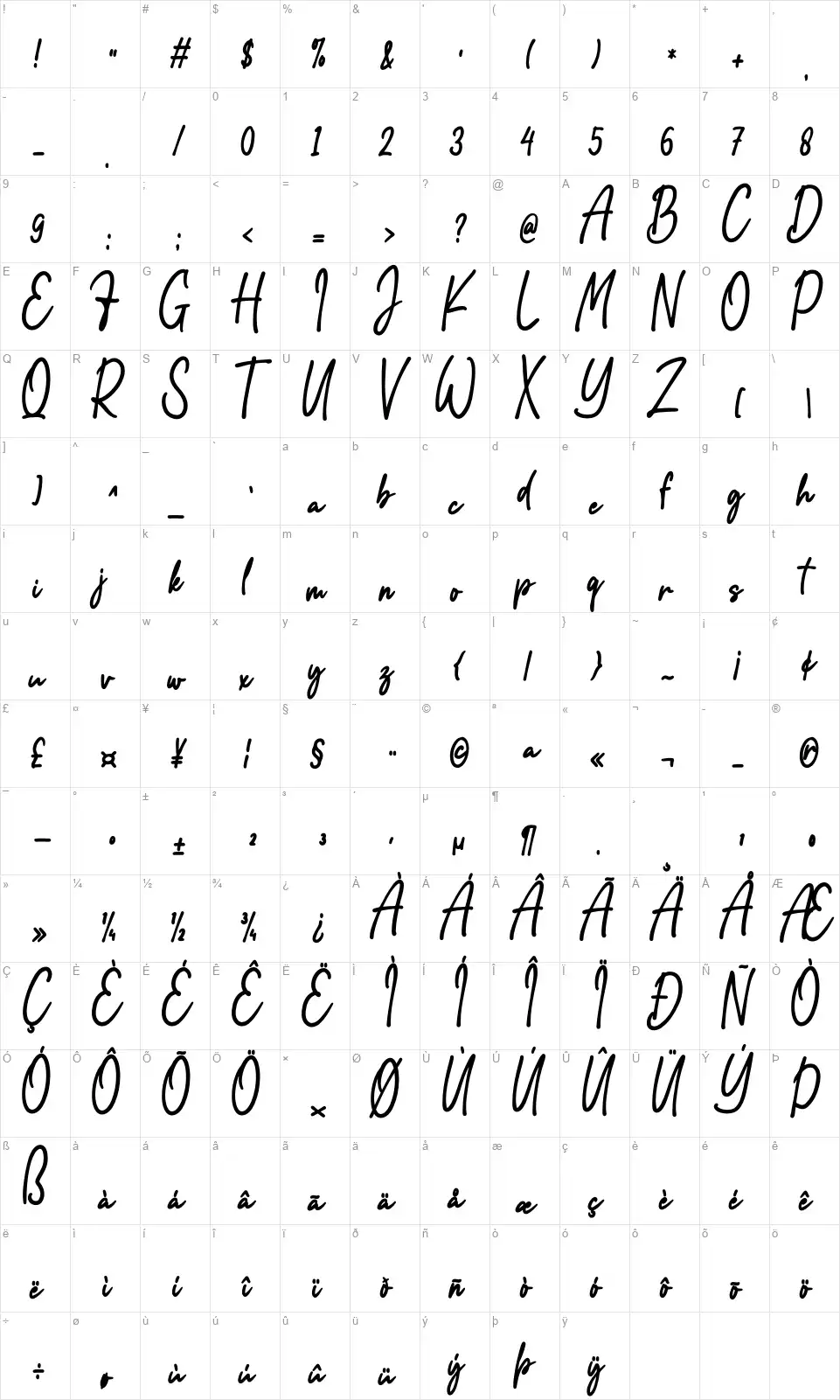 Addison Brotherfont character map