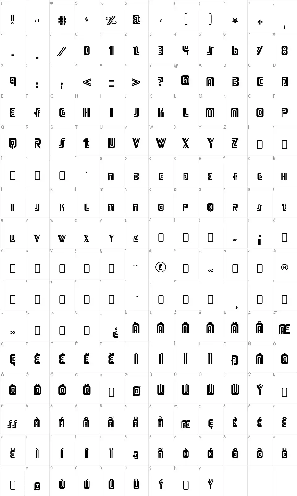 Adriator-Regularfont character map