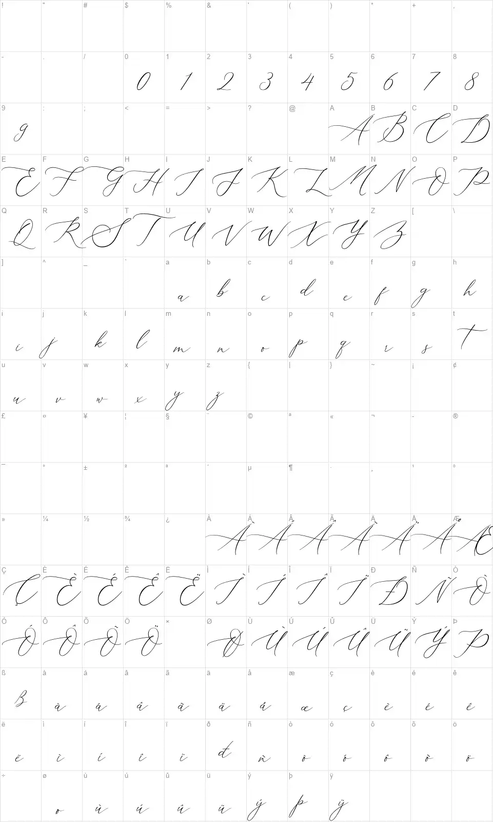 Aerotisfont character map