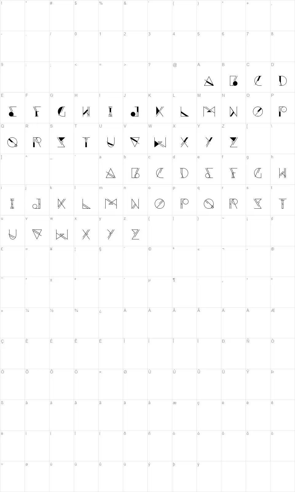 Aesthetikafont character map