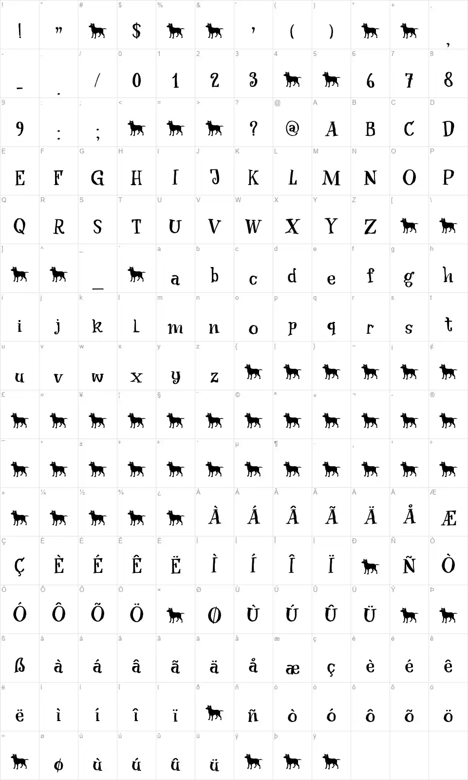 After Nightfallfont character map