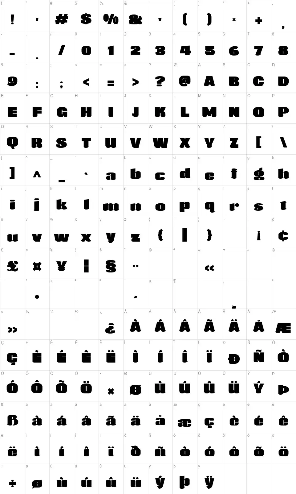 Agustinafont character map
