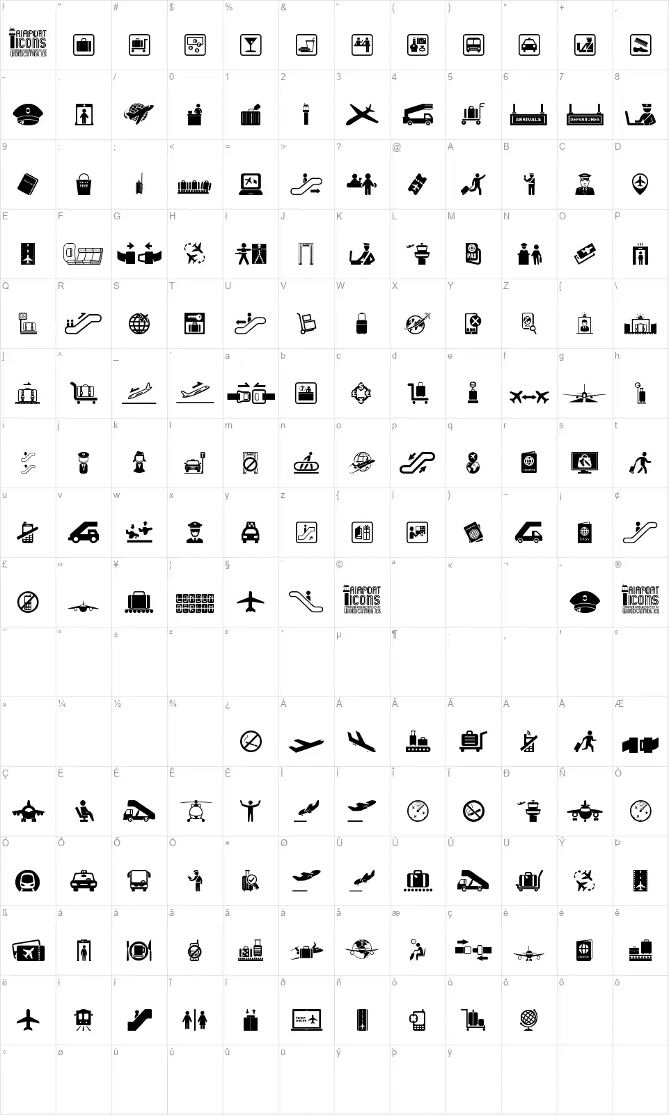 Airport Iconsfont character map