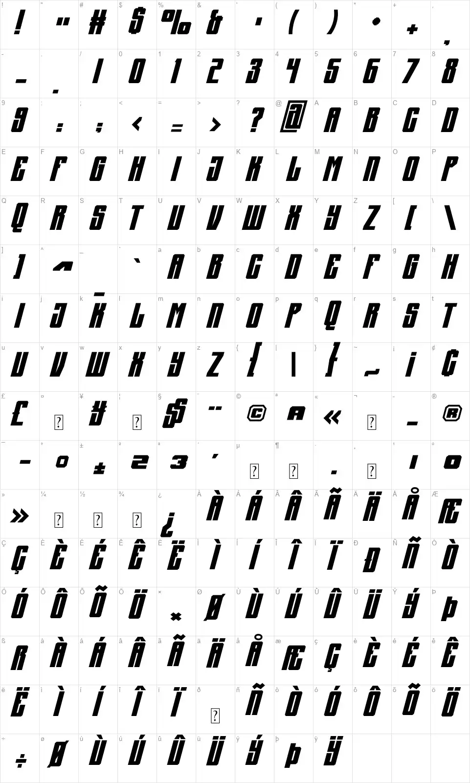 AJ Signalfont character map