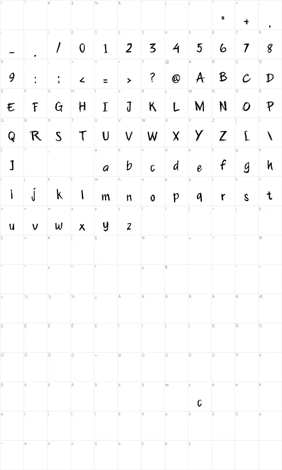 Aleho Scribblefont character map