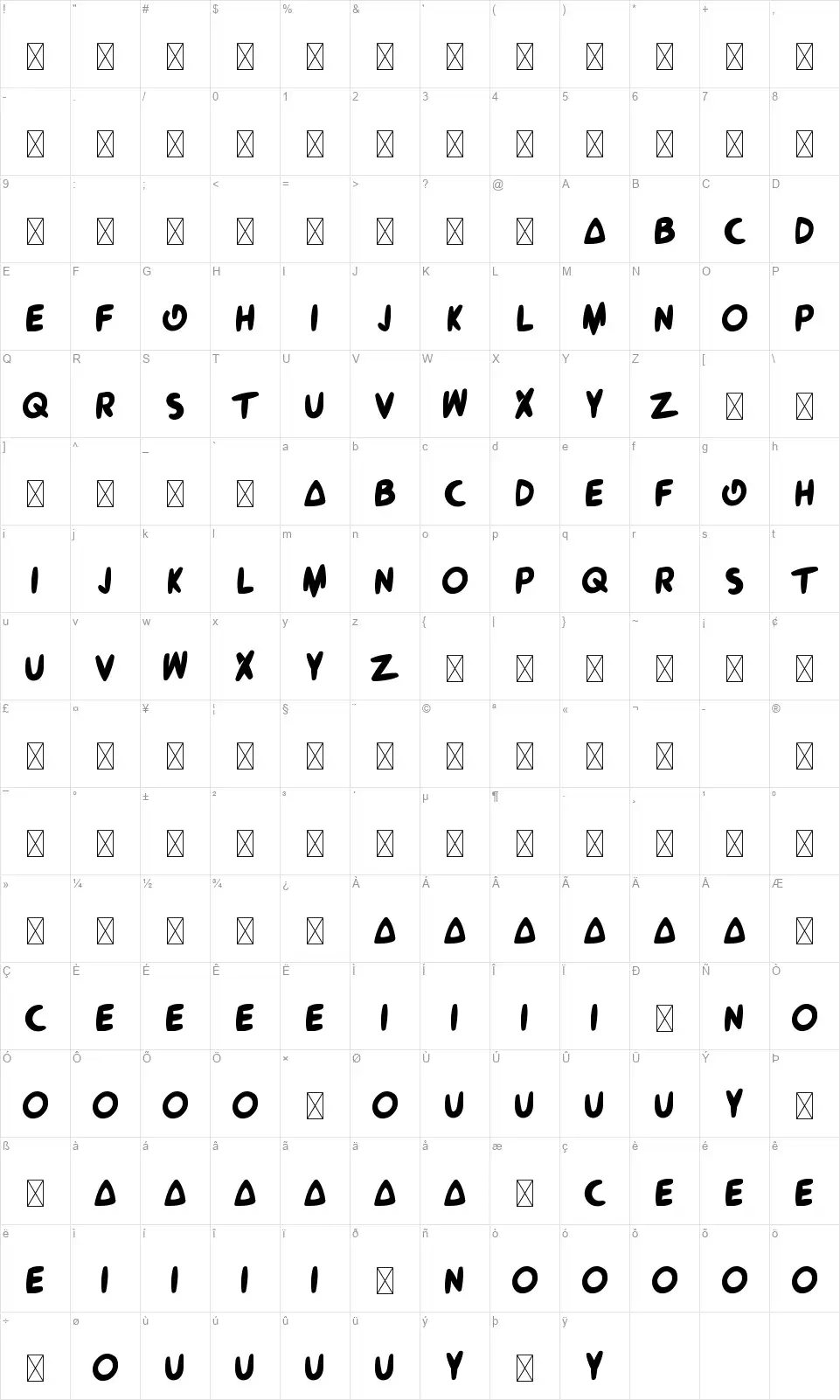 Alex Grimafont character map