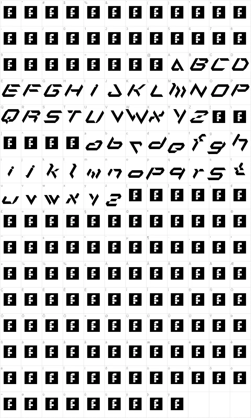 Alfamesh 001font character map