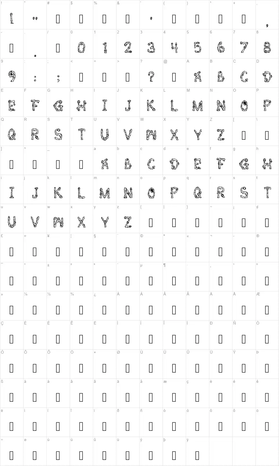 All Eyes On Mefont character map