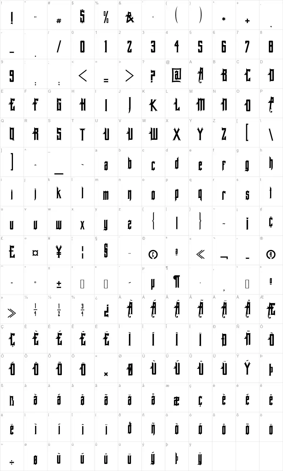 Allegheny PAfont character map