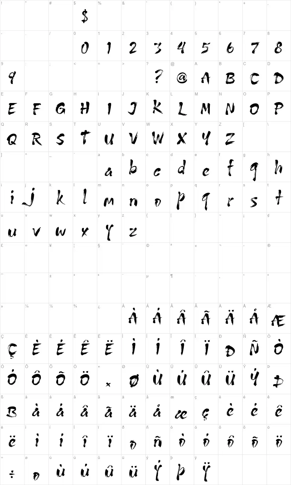 Amanojaku Table des caractères Amanojakufont character map