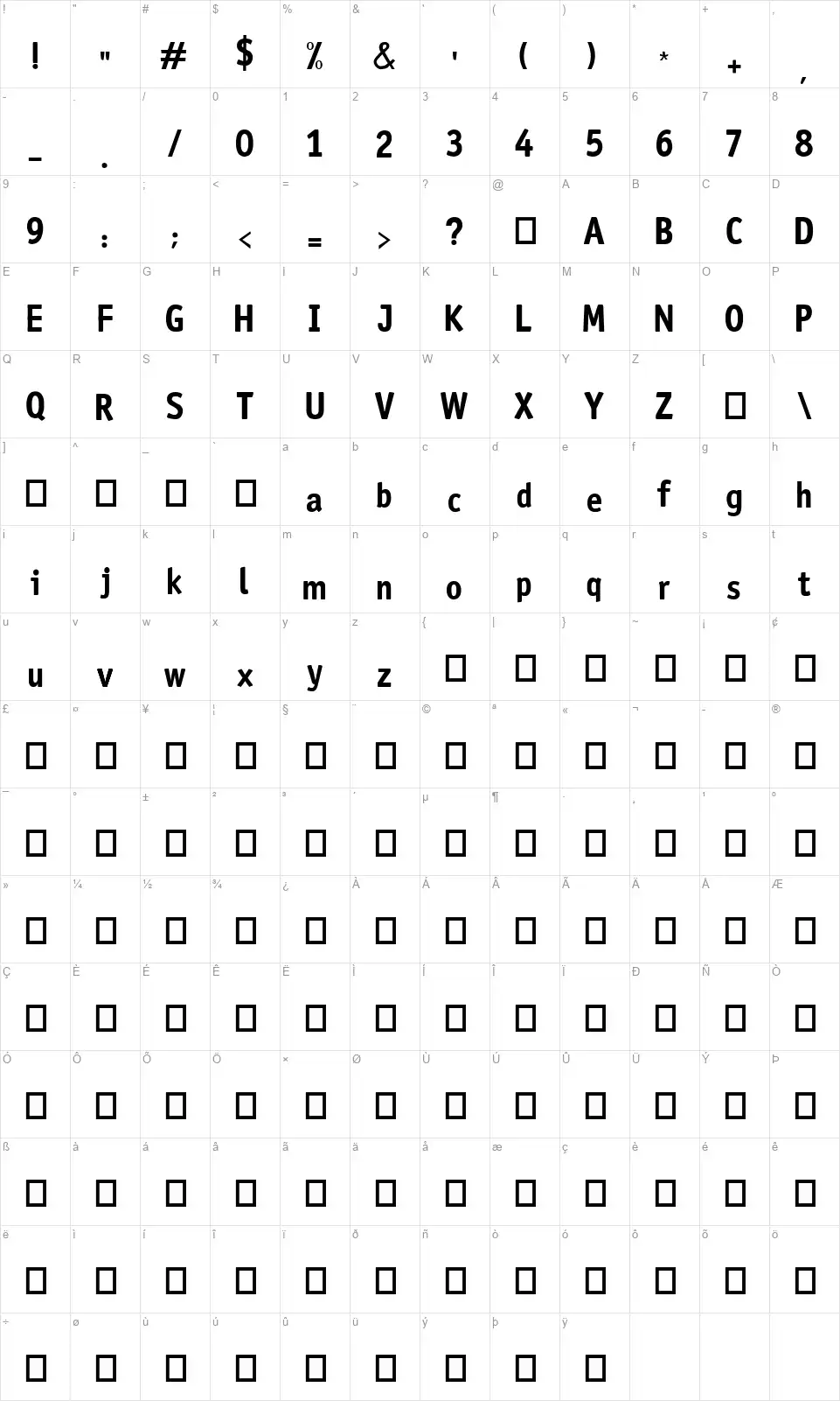 Amazon Table des caractères Amazonfont character map
