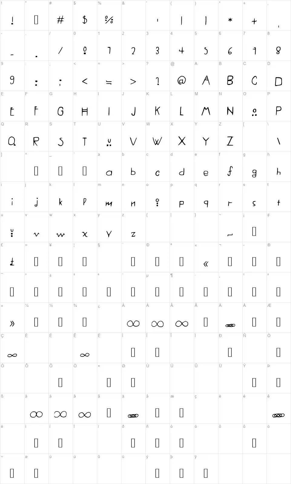 American Horror Storyfont character map
