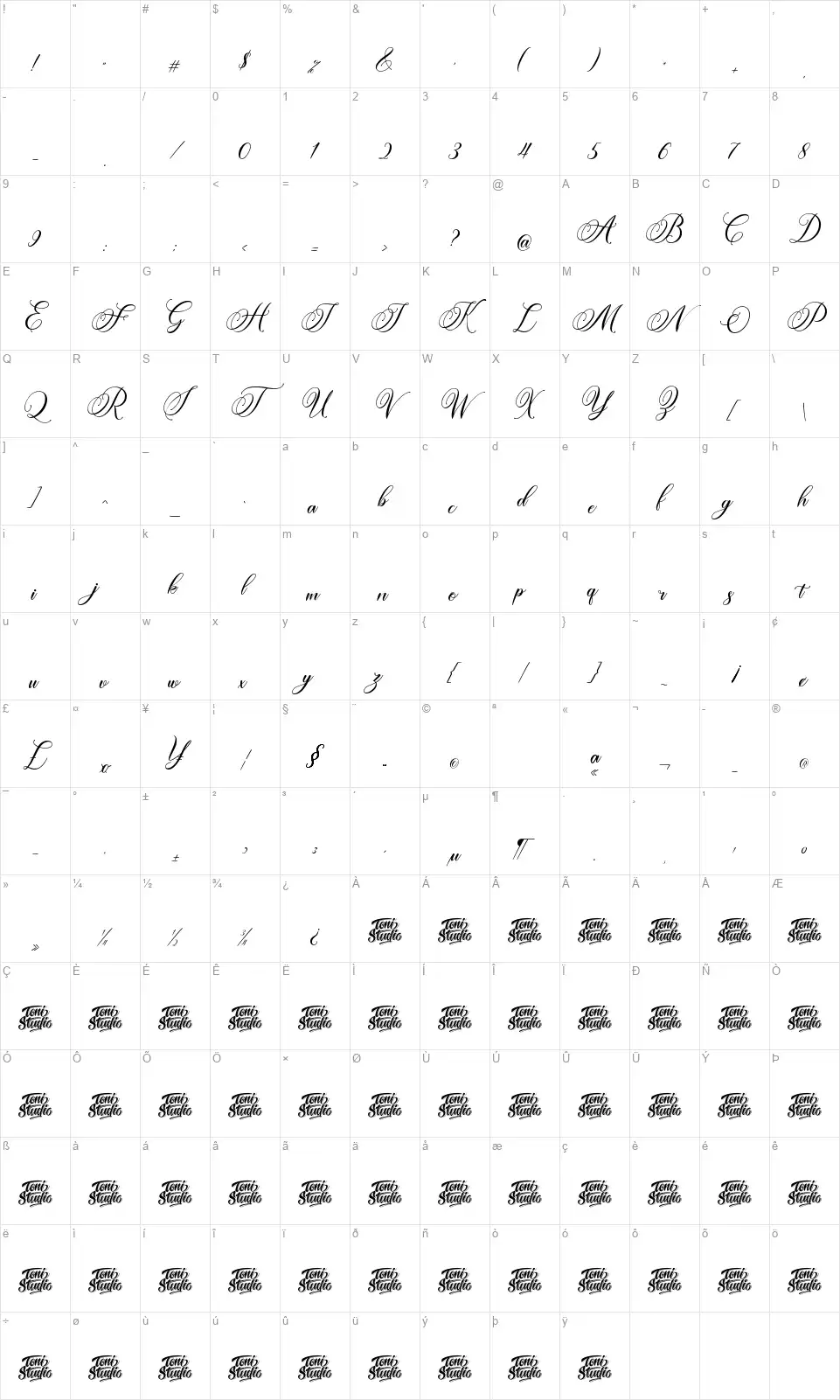 Amerthafont character map