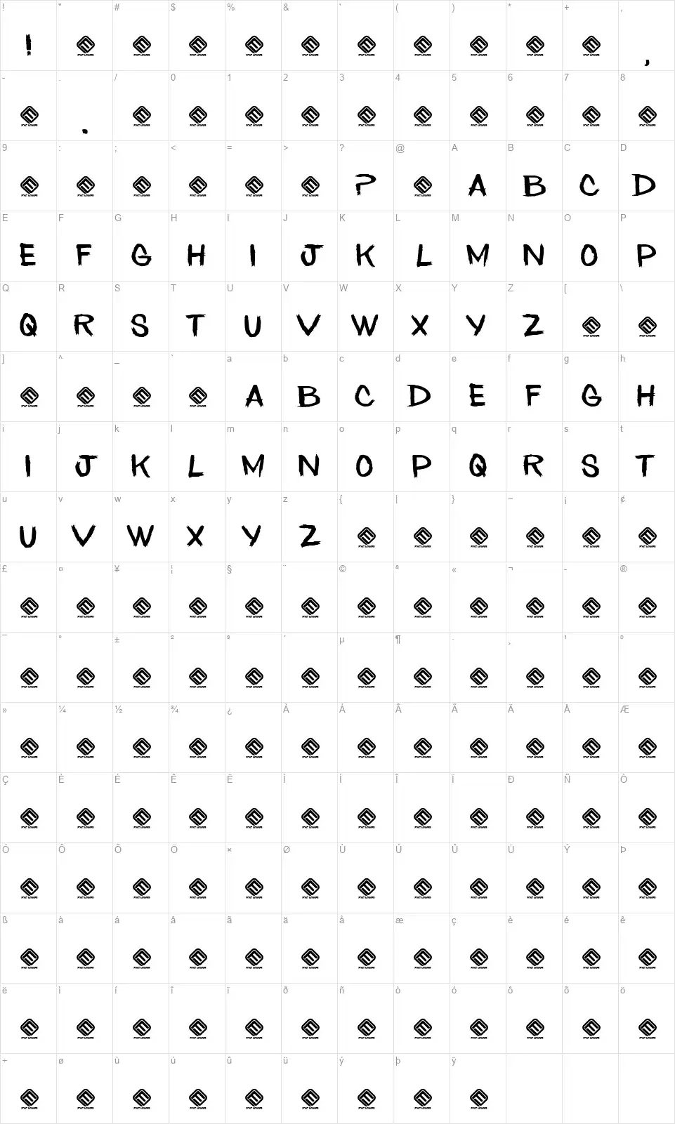 Among Dead Priestfont character map