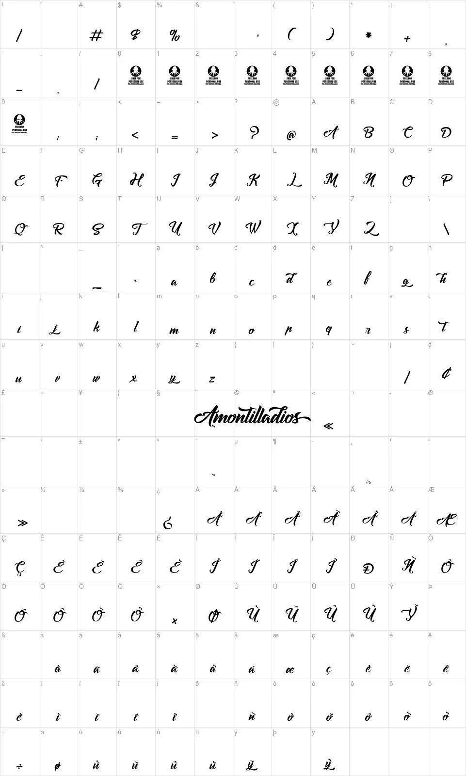 Amontilladiosfont character map