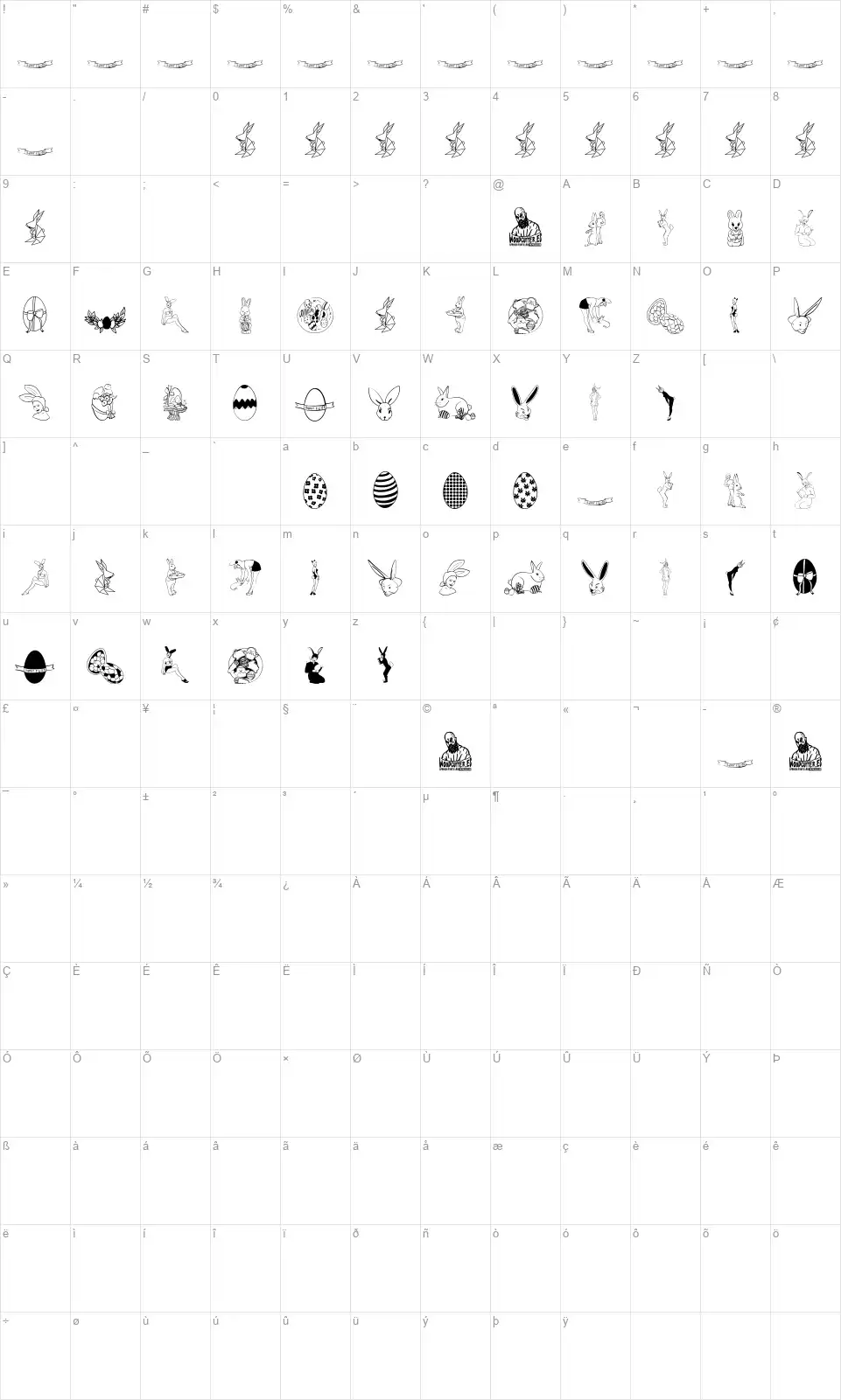 Angie's Vintage Easterfont character map