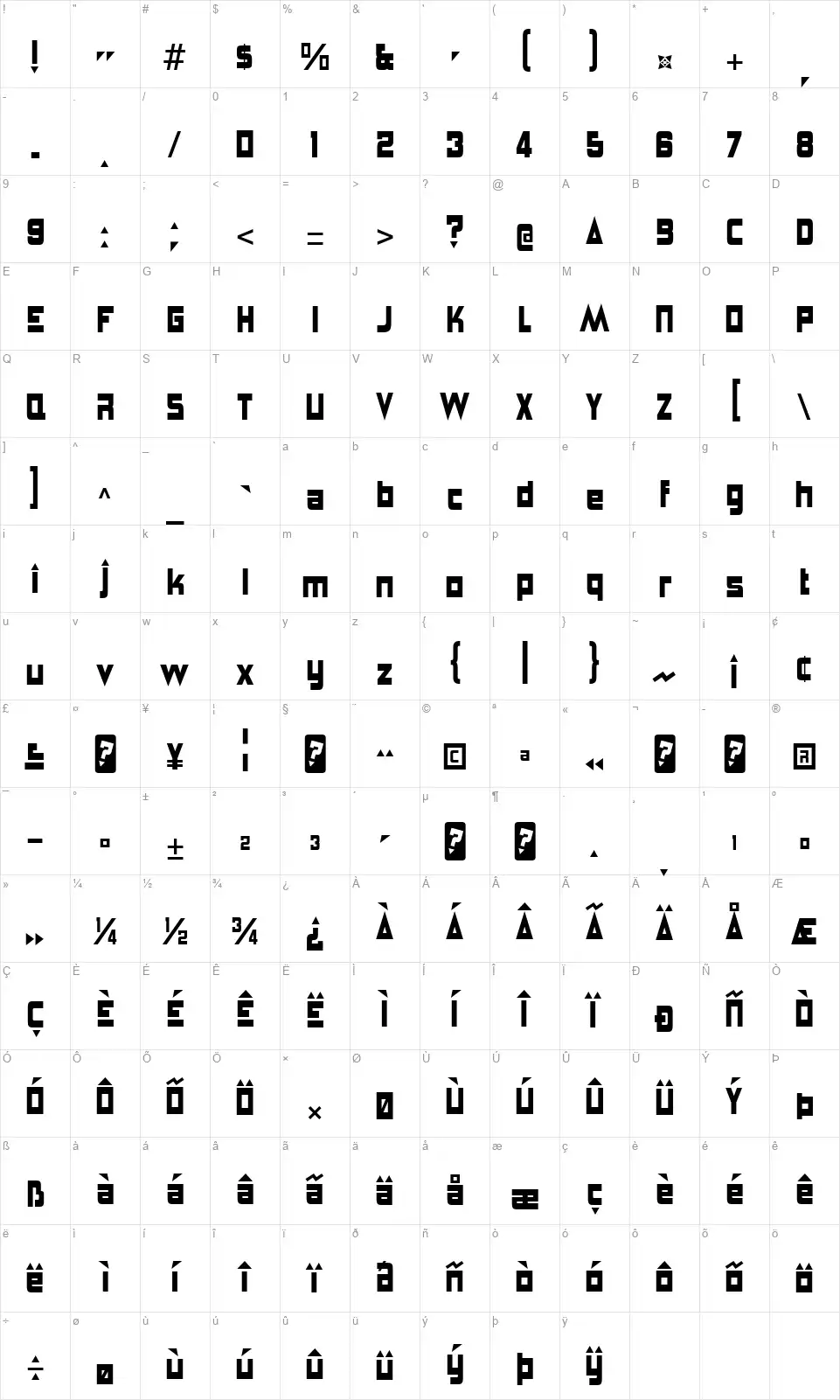 AnglepoiseLampshade-Regularfont character map