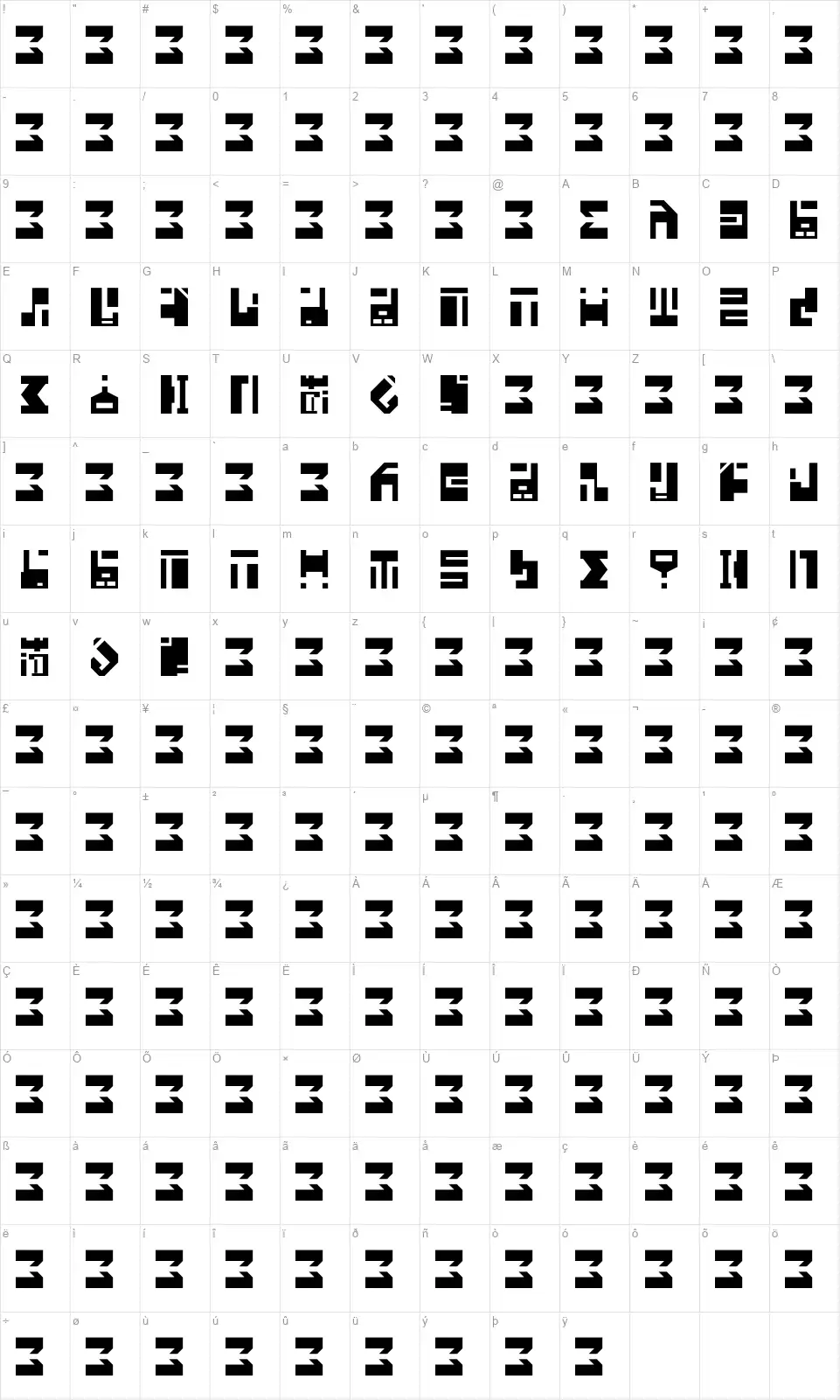 Animefont character map