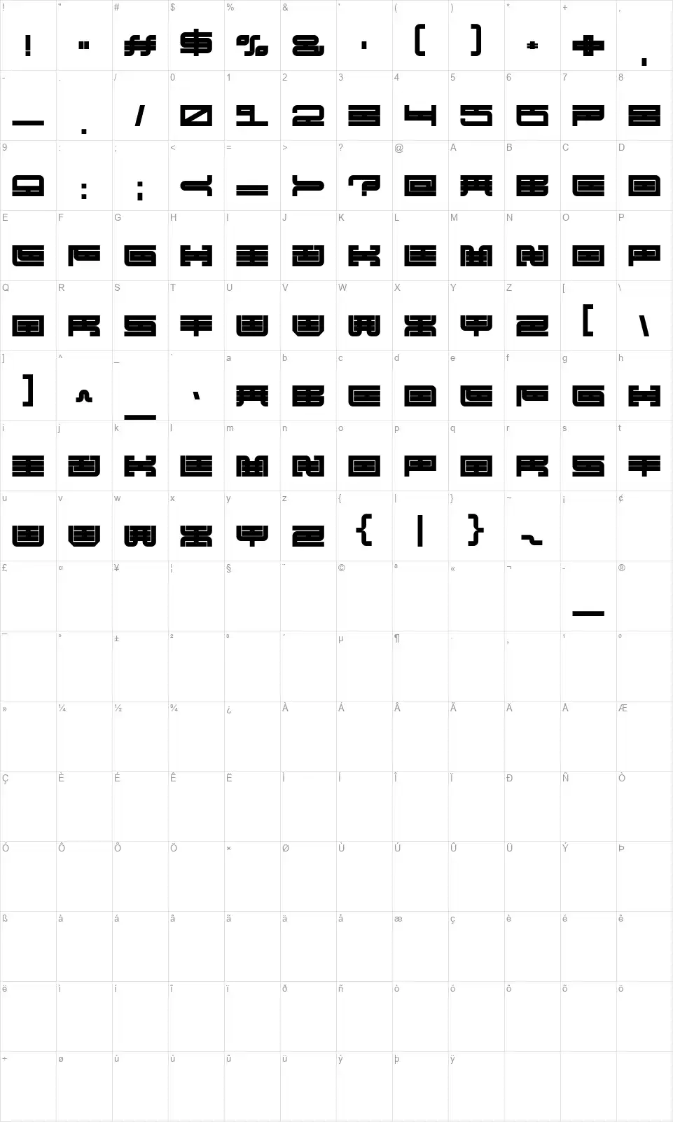 Anzufont character map