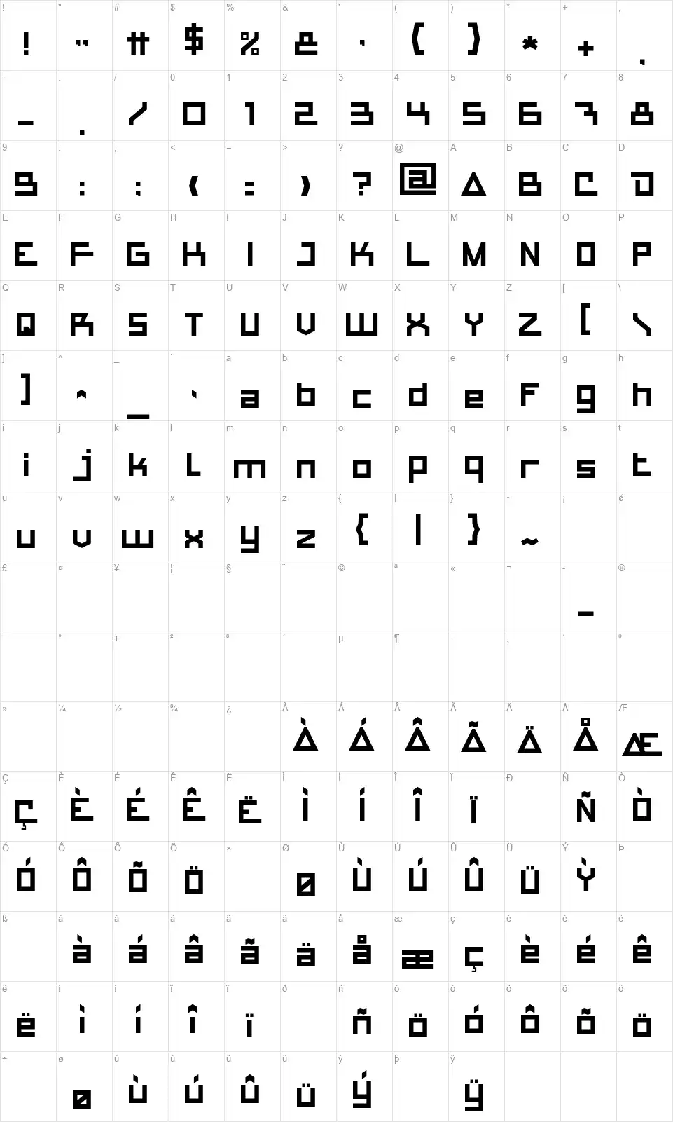 Apollo Rocketfont character map