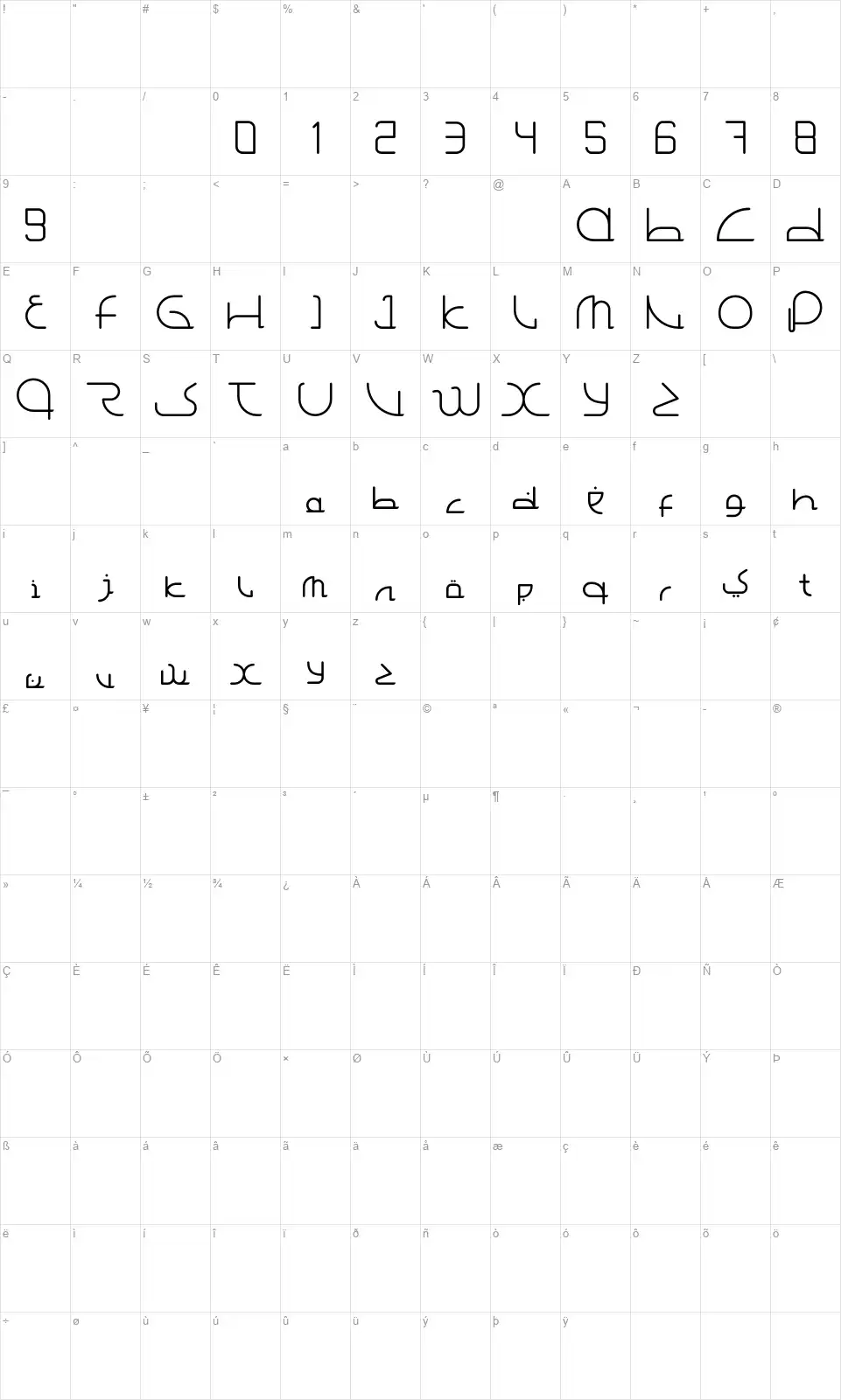Arab Empangfont character map