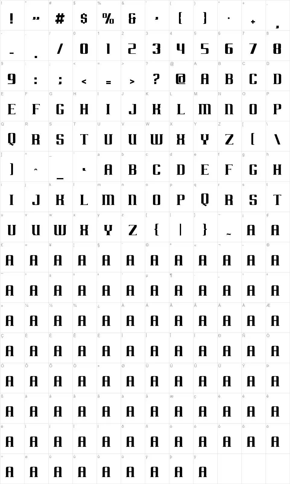 Arkansasfont character map