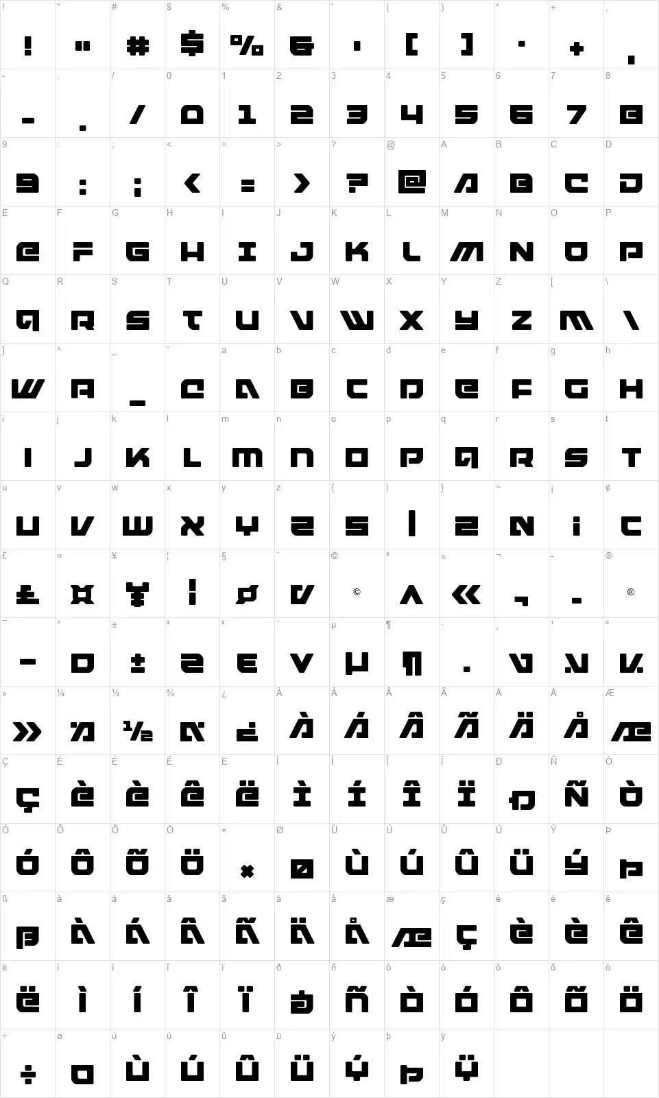 Armed Lightningfont character map