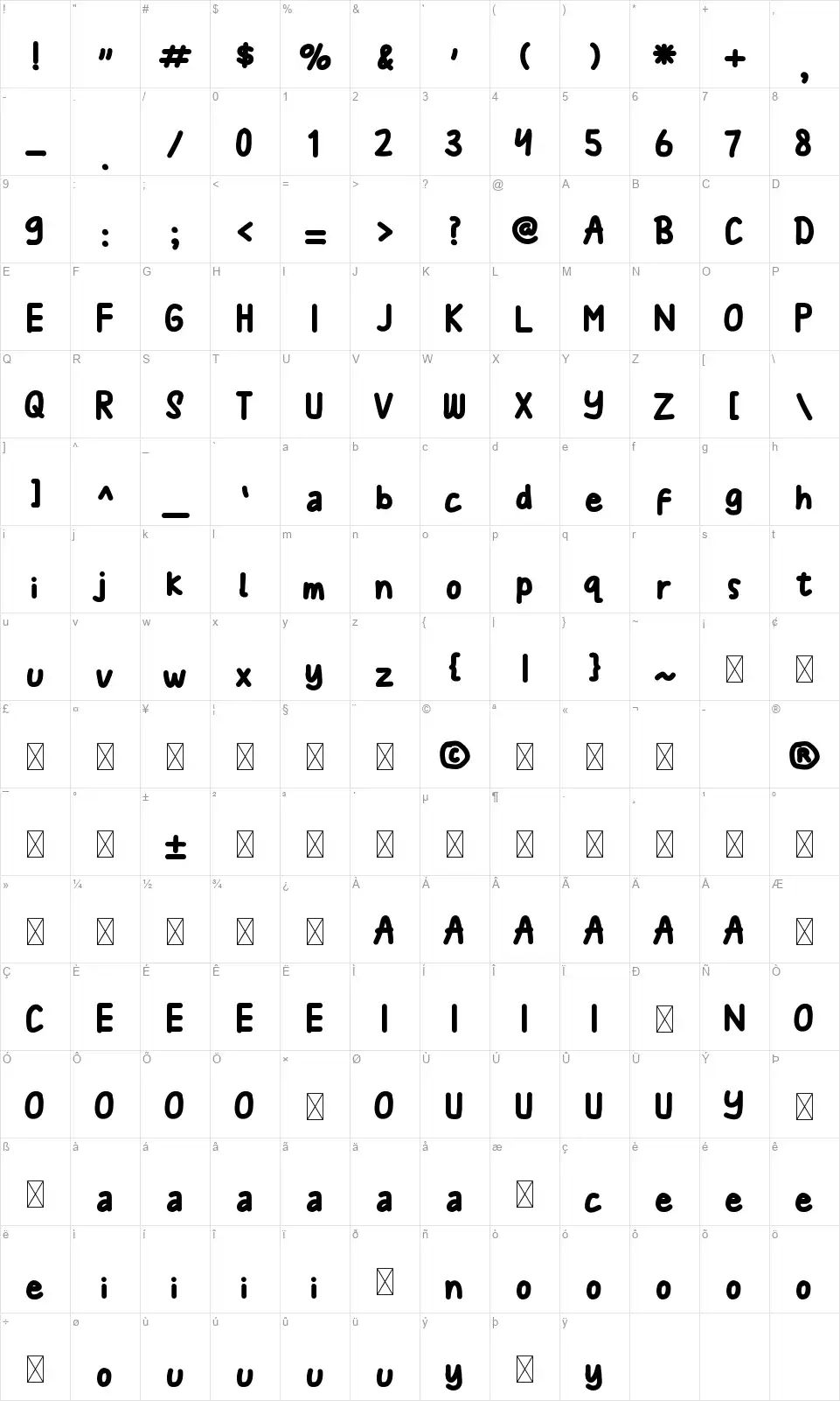 Ascott Youngfont character map