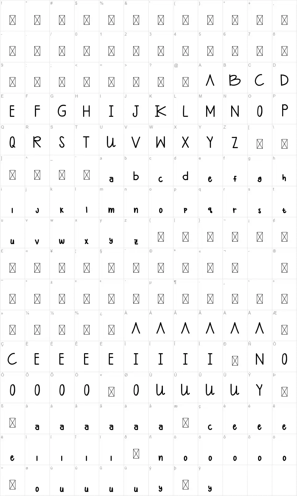 Ashelynn Sweet Sansfont character map