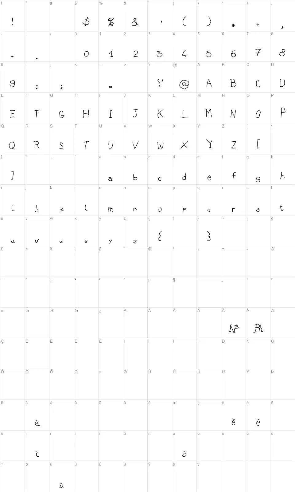 Asilumfont character map