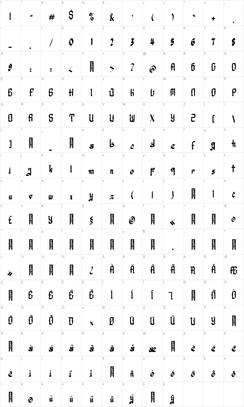Assyamfont character map