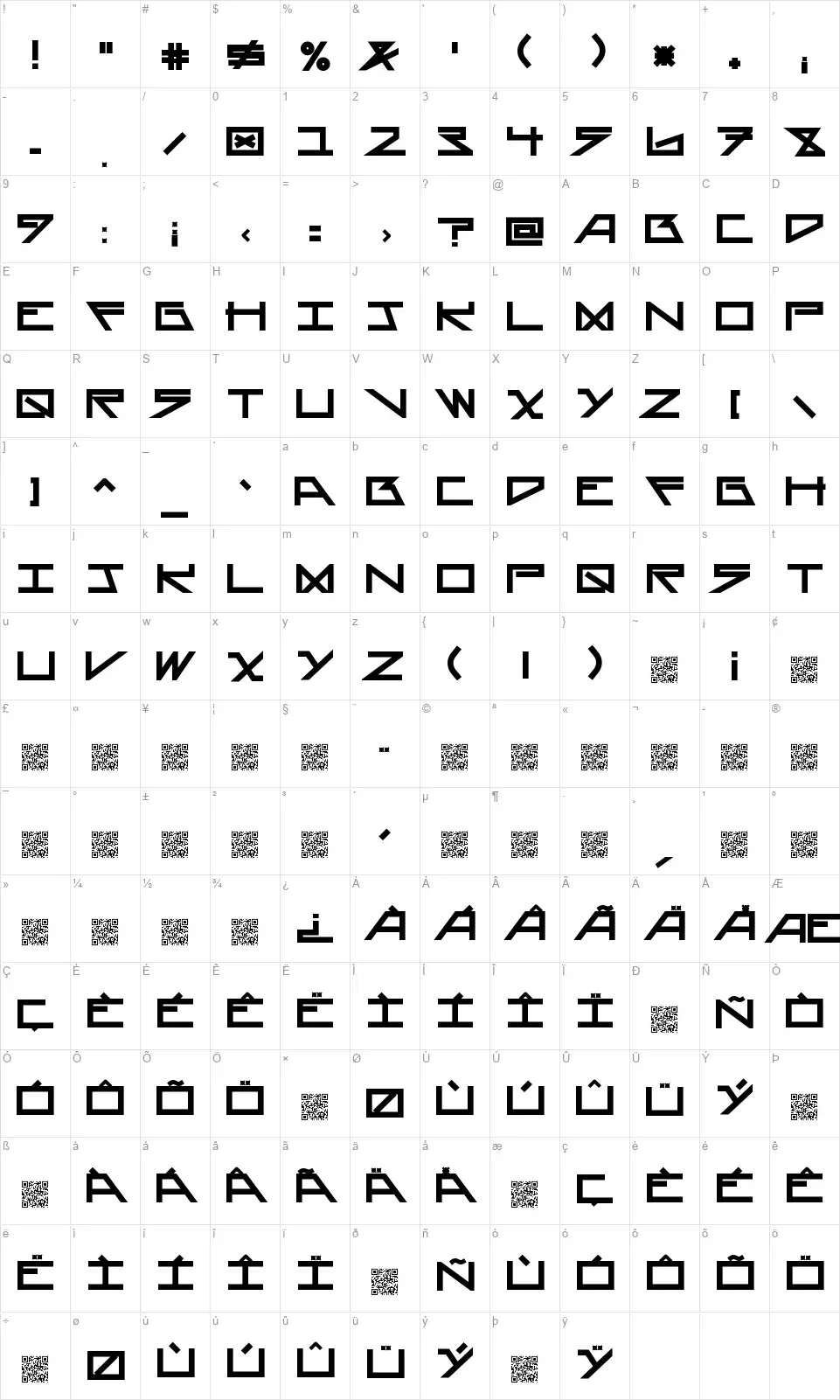 Asteriskfont character map