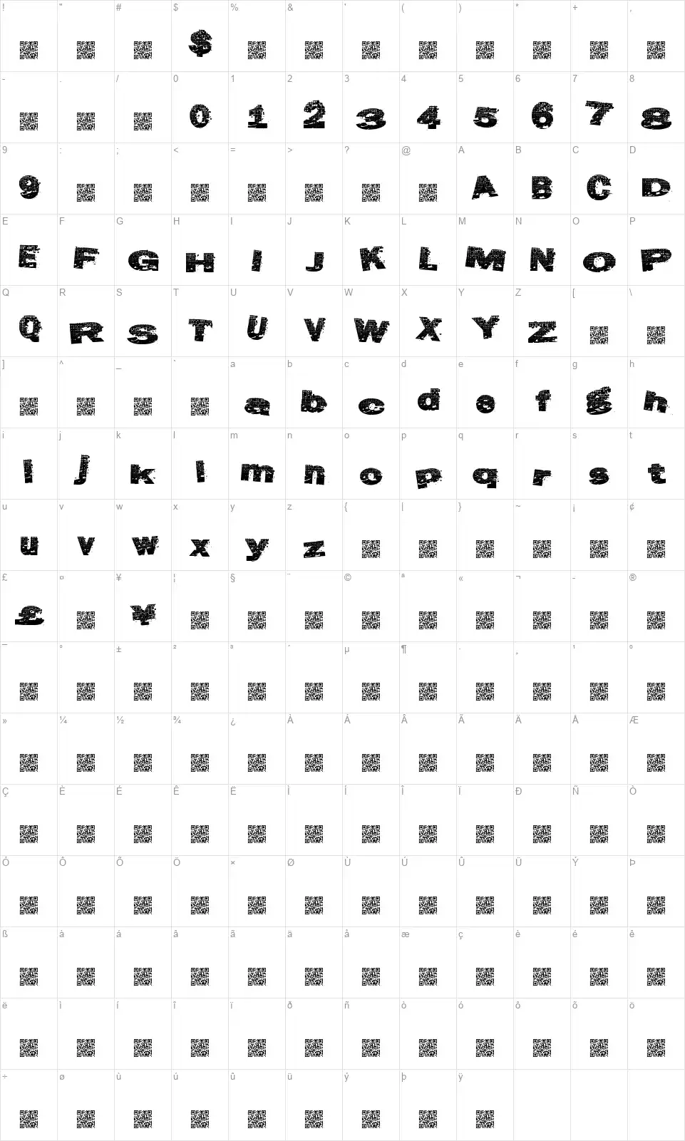 Atlas Grungefont character map