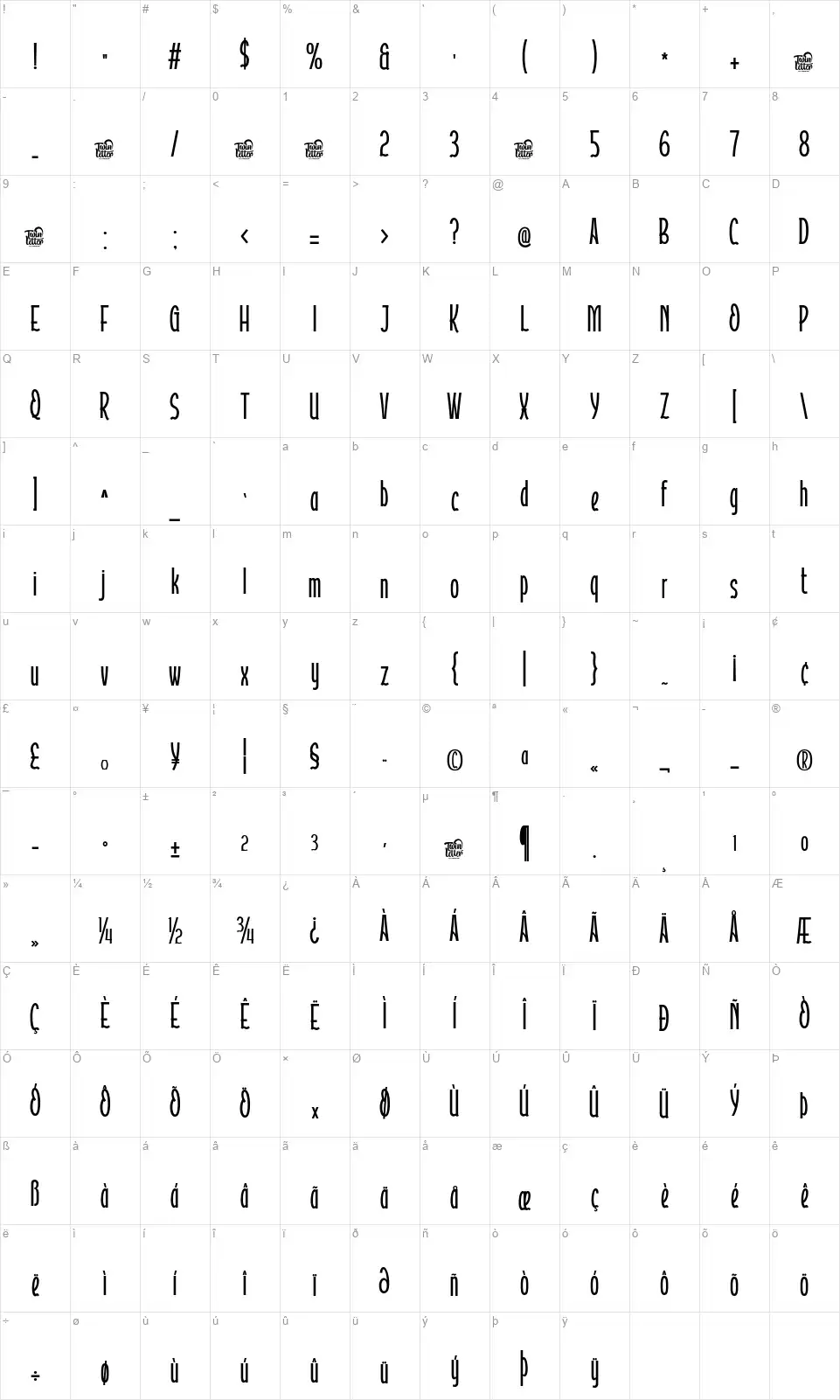 Atoverzfont character map