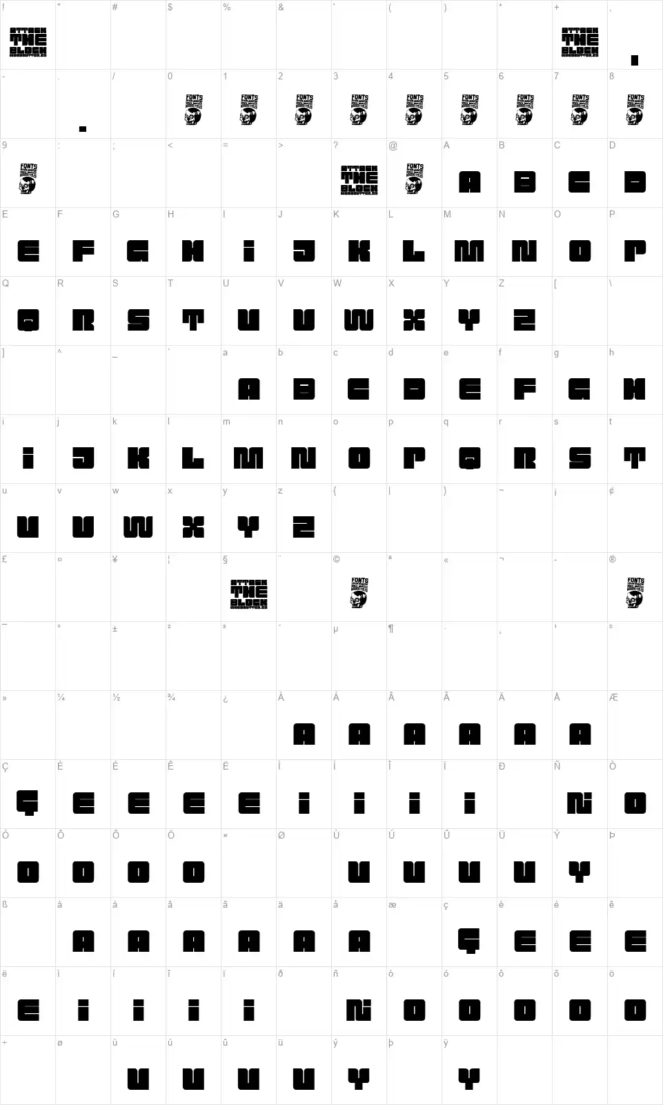 Attack the Blockfont character map