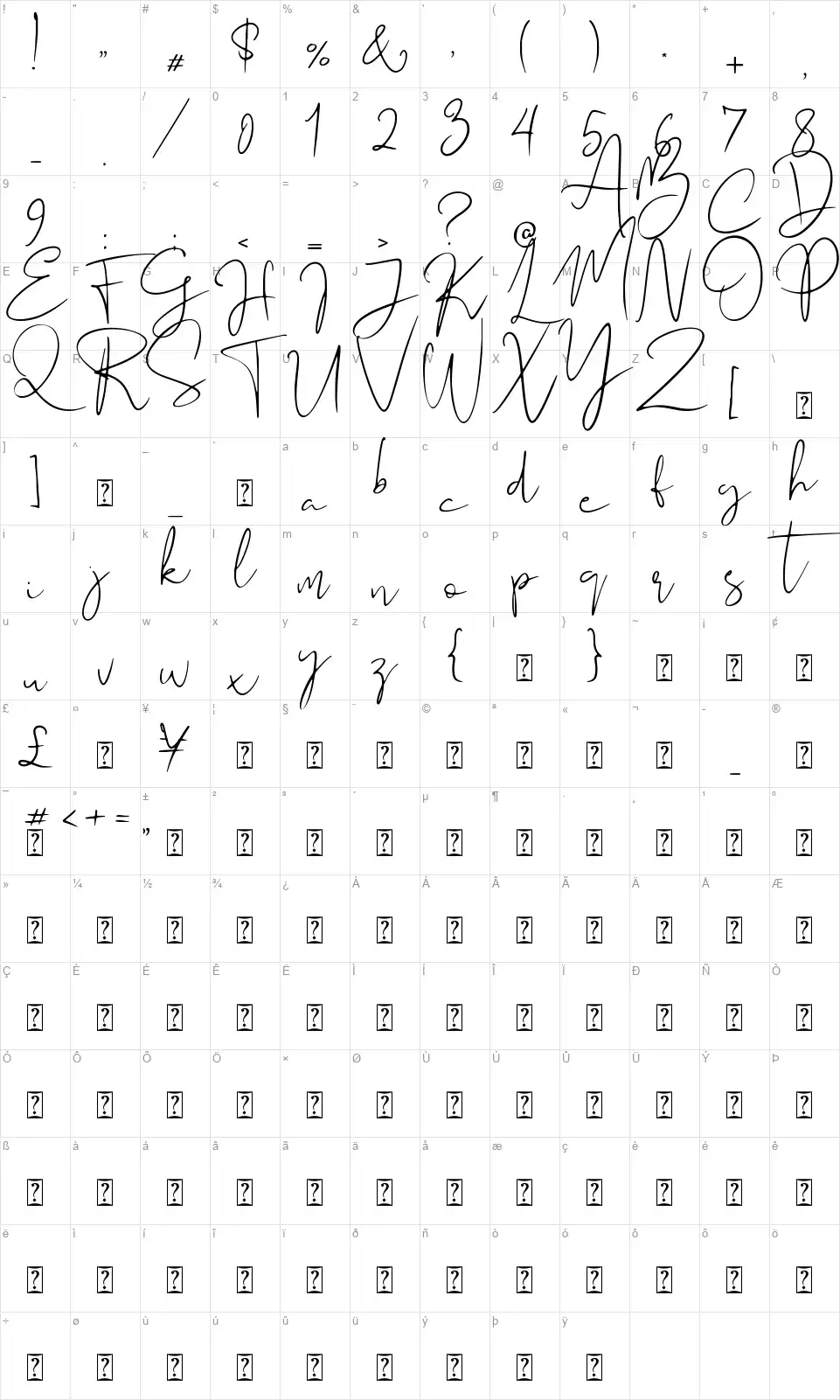 Audhistinefont character map