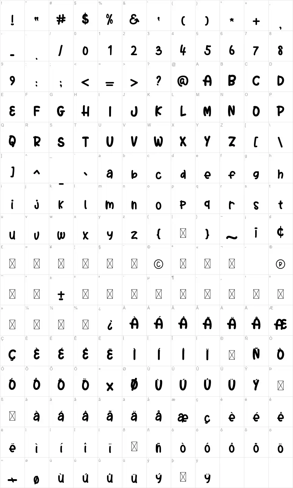 Audrey Kidsfont character map
