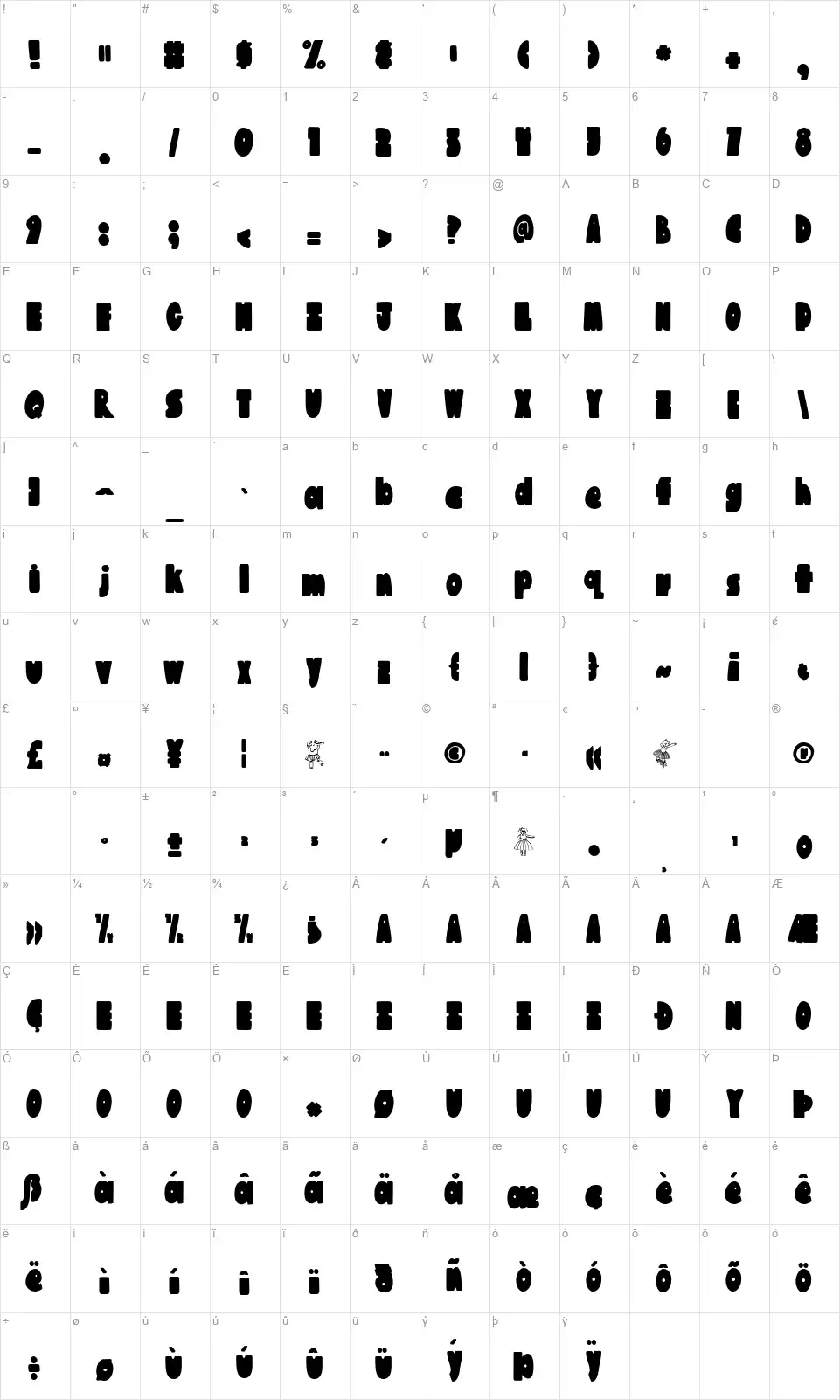Austie Bost Chunkiliciousfont character map
