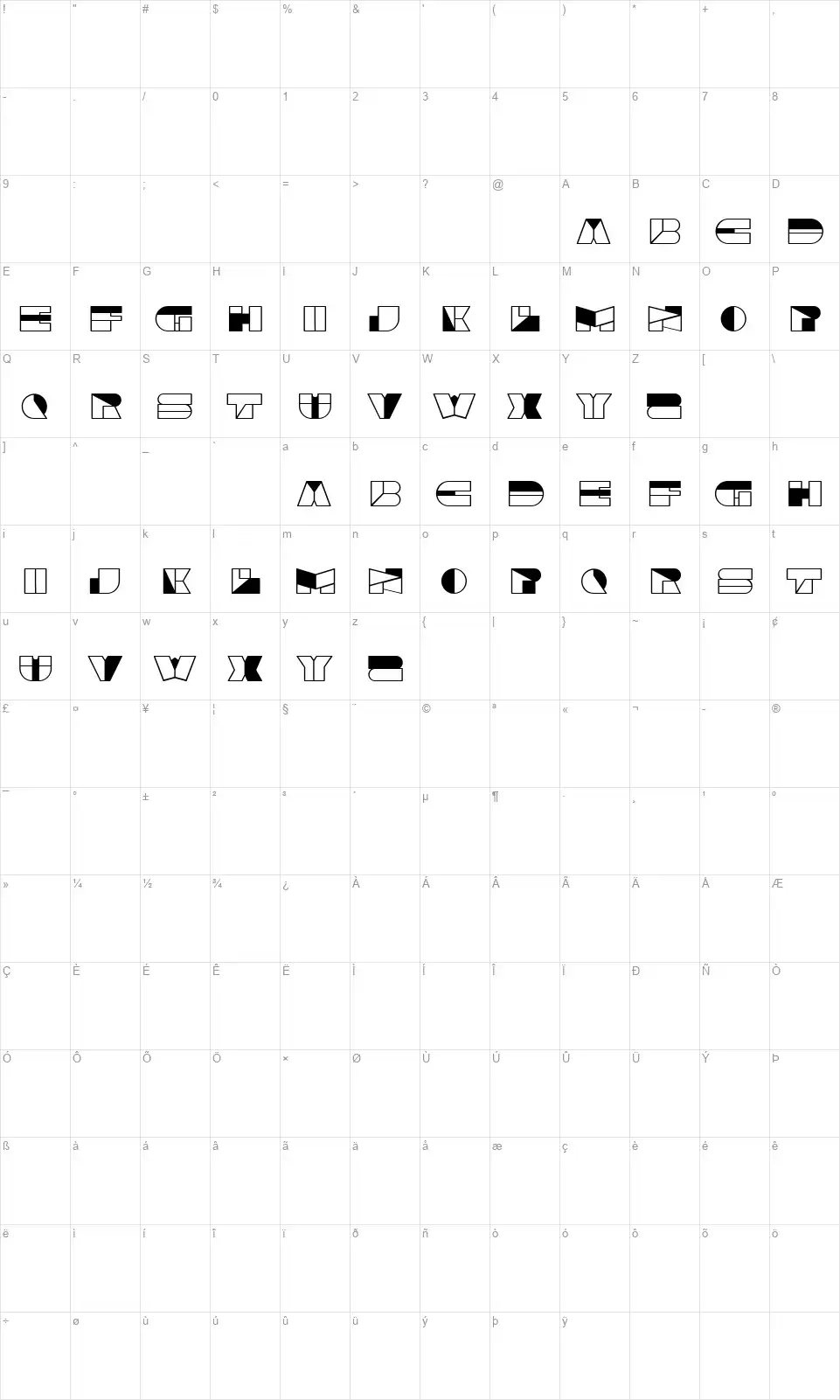 Authentic Forcefont character map