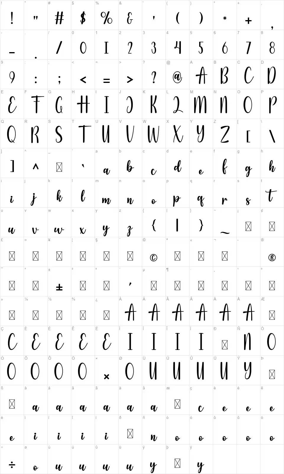 Autumn Beautyfont character map