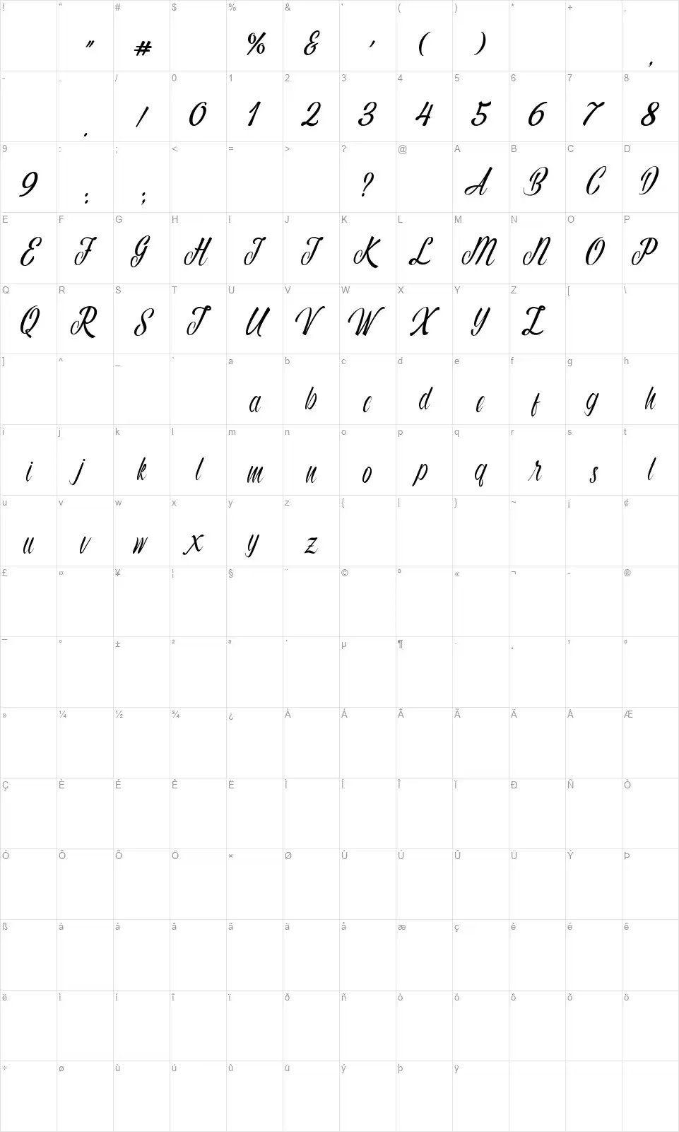 Autumn Flowerfont character map