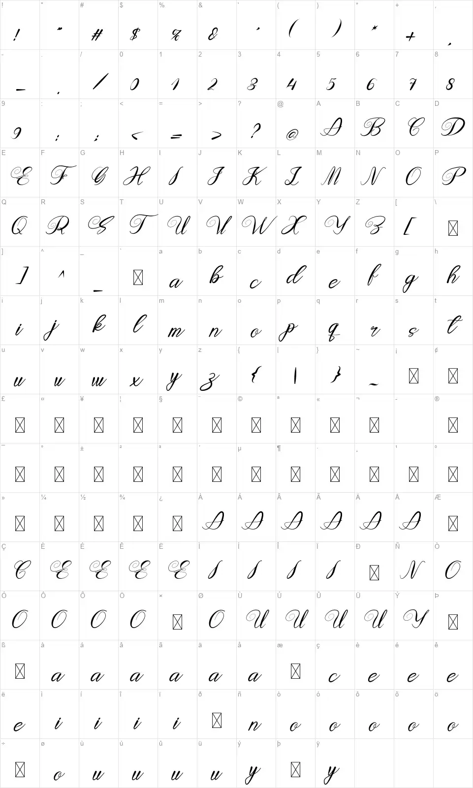 Ayattsfont character map